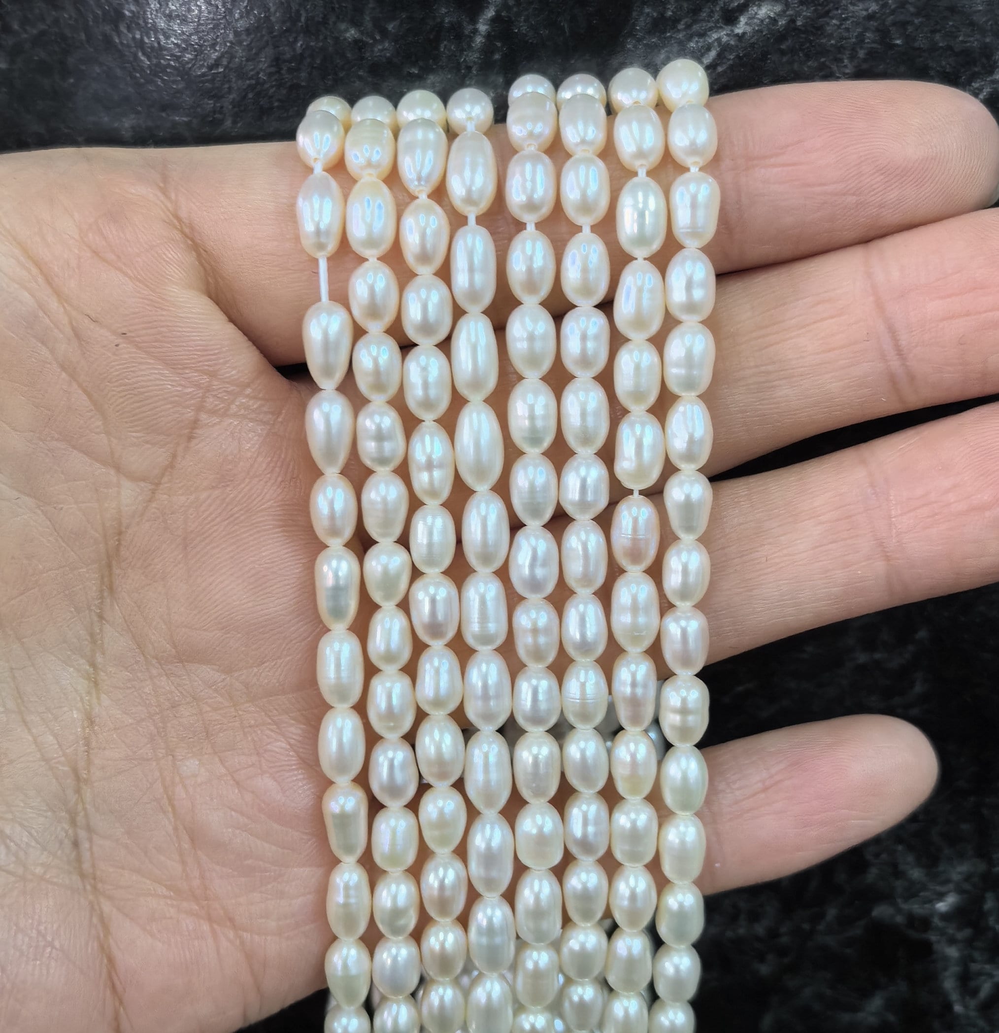 5mm Freshwater Rice Pearls, Fresh Water Oval Pearls Wholesale (PL02-XX)/ 14.5" full strand